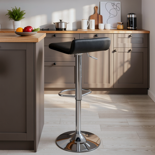 Sunvega Adjustable Black PU Leather Bar Stool with Swivel and Footrest Set of 2