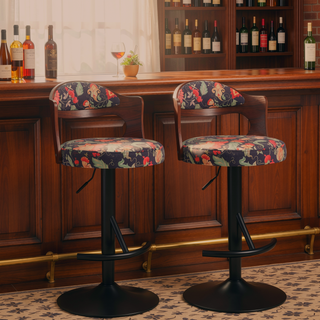 Sunvega Adjustable Swivel Bar Stool with Solid Wood Backrest and Soft Fabric 2pcs