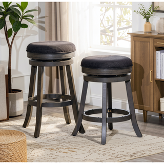 Sunvega 24 Inch Counter Stool with Beige Fabric Seat and Cherry Finish
