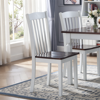 Sunvega Modern White and Walnut Finish Wooden Dining Chairs with Slatted Back