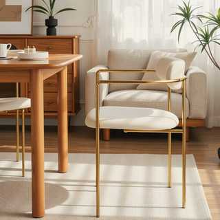 Sunvega Gold Metal Frame Cream Velvet Upholstered Demi Contemporary Dining Chairs Set of 2