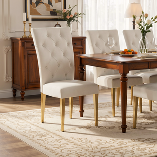 Sunvega Modern Velvet Upholstered Dining Chair Set with Tufted Back and Gold Legs