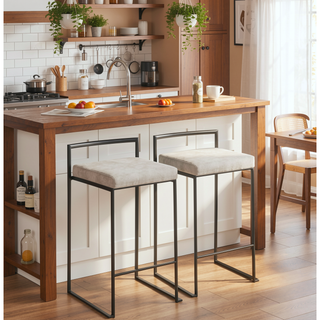 Sunvega Contemporary Stackable Counter Stool with Light Grey Cowboy Fabric Cushion Set of 2