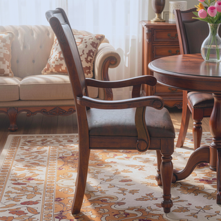 Sunvega Traditional Style Brown Cherry Finish Wooden Dining Armchairs with Upholstered Seat