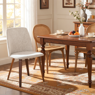 Sunvega Mid-Century Modern Upholstered Dining Chairs with Walnut Wood Legs Set of 2