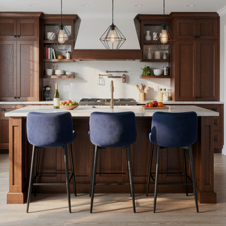 Sunvega Modern Brown Velvet Upholstered Counter Height Chairs with Quilted Stitching