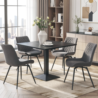 Sunvega Grey Tufted Swivel Dining Chairs with Padded Bucket Seat and Gunmetal Legs