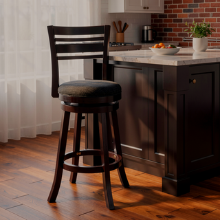 Sunvega Espresso Finish Bar Height Swivel Stool with Charcoal Fabric Seat