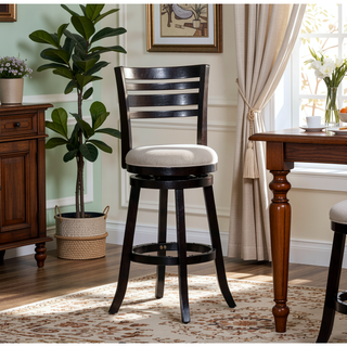 Sunvega Espresso Finish Bar Height Swivel Stool with Charcoal Fabric Seat
