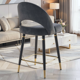 Sunvega Black Open Back Counter Height Stools with Gold Accents for Bar Seating