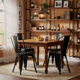 Sunvega High Gloss Black Metal Dining Chairs Set of 2 for Kitchen Cafe Bar