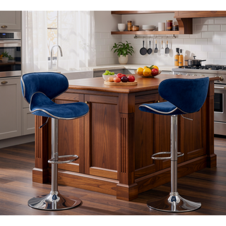 Sunvega Green Velvet Upholstered Adjustable Swivel Barstool with Footrest, Set of 2