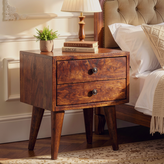 Sunvega Modern Bedside Table with 2 Drawers in Chestnut Dark Brown