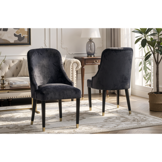 Sunvega Contemporary Gray Upholstered Dining Chairs with Gold Accent and Rounded Back