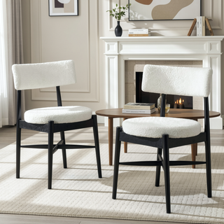 Sunvega Mid Century Modern Dining Chairs with Upholstered Boucle Seat and Rubber Wood Frame