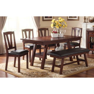 Sunvega Dark Walnut Wood Framed Dining Chairs with Faux Leather Cushion Seats