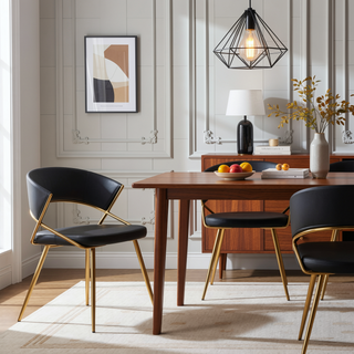 Sunvega Glam Dining Chairs with Gold Metal Frame and Black Faux Leather Upholstery