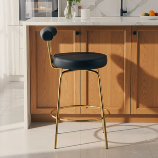 Sunvega Gold Metal and Black Velvet Art Deco Rhonda Glam Counter Stool Set of 2