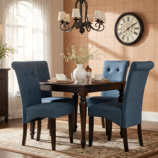 Sunvega Deluxe Tufted Parson Chair Set of 2 in Denim Blue Linen Look Fabric