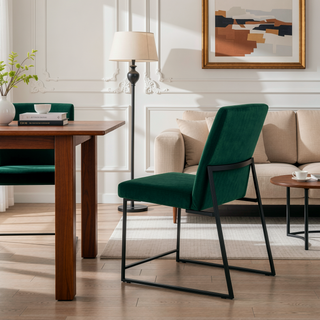 Sunvega Fuji High Back Contemporary Dining Chair in Black Steel and Green Velvet - Set of 2
