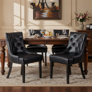 Sunvega Contemporary Upholstered Dining Chairs with Tufted Diamond Stitch and Wood Legs