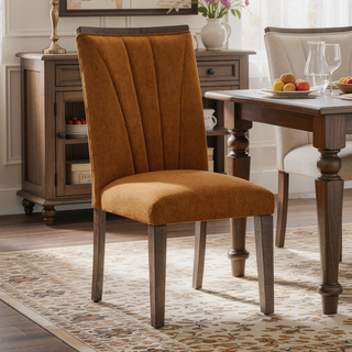 Sunvega Contemporary Brown Wood Frame Dining Chairs with Gray Textured Fabric Upholstery