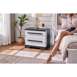 Sunvega Contemporary Two Drawer Nightstand with Brown Gray Rustic Finish