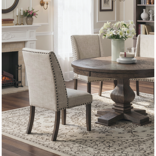 Sunvega Traditional Oak Finish Upholstered Wingback Side Chairs with Nailhead Trim
