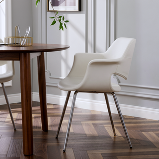 Sunvega Glam Art Deco Chair with Chrome Metal Legs and Cream Velvet Upholstery Set of 2