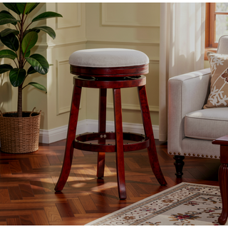 Sunvega 30 Inch Bar Stool with Beige Fabric Seat and Cherry Finish