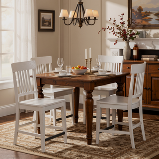 Sunvega Farmhouse Style Weathered White Slat Back Counter Stools Set of 2