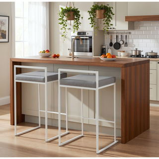 Sunvega Contemporary Stackable Counter Stool with Grey Faux Leather Cushion