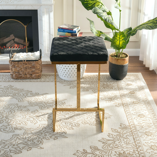 Sunvega Mid Century Modern Upholstered Stool with Metal Legs and Footrest