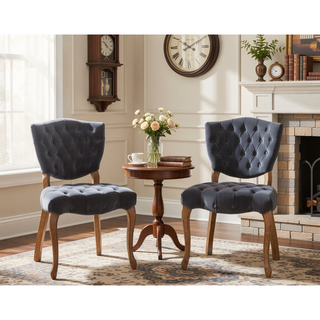 Sunvega Set of 2 Tufted Velvet Upholstered Chairs with Curved Wood Legs