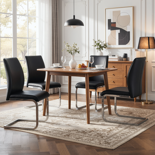 Sunvega PU Dining Chairs with Arched Metal Silver Legs and Crazy Horse Texture in Dark Gray