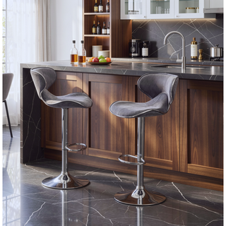 Sunvega Green Velvet Upholstered Adjustable Swivel Barstool with Footrest, Set of 2