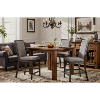 Sunvega Modern Grey Upholstered Fabric Dining Chairs Set of 2pc High Chairs