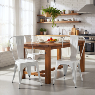 Sunvega High Gloss White Metal Dining Chairs Set of 2 with 18 Inch Seat Height