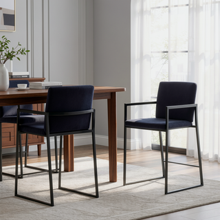 Sunvega Fuji Contemporary High Back Counter Stool with Black Steel Frame and Velvet Upholstery