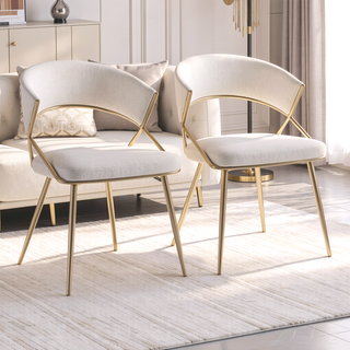 Sunvega Glam Gold Steel Frame and Cream Velvet Upholstery Dining Chair Set of 2