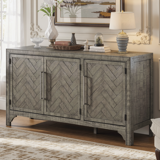 Sunvega MDF and Pine Veneer Sideboard Cabinet with Adjustable Shelves for Living Rooms
