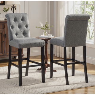 Sunvega Upholstered Tufted Barstools with Solid Wood Legs, Set of 2