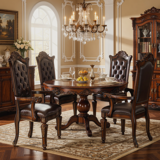 Sunvega Faux Leather Arm Chairs with Tufted Back and Floral Molding Set of 2