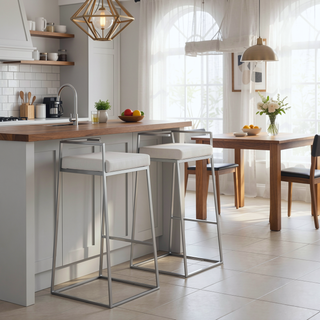 Sunvega Contemporary Stackable Counter Stool with White Velvet Cushion in Stainless Steel