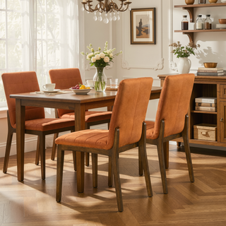 Sunvega Mid-Century Modern Burnt Orange Velvet Dining Chair Set with Walnut Solid Wood Base
