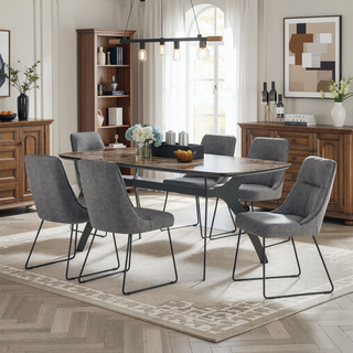 Sunvega Nuvia Gray Fabric and Metal Dining Room Chairs Set of 2 with Ergonomic Design