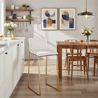 Sunvega Mid-Century Modern Counter Stool with Upholstered Seat and Walnut Legs