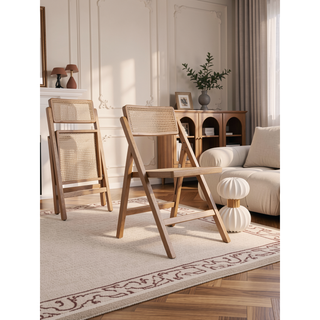 Sunvega Modern Industry Chic Cane Folding Dining Chair Set of 2 in Black and Natural