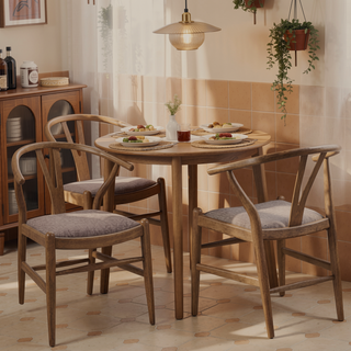 Sunvega Walnut Wood Wishbone Dining Side Chair Set with Cushioned Seats for Patio