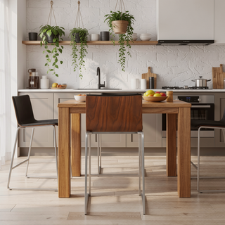 Sunvega Mason Mara Contemporary Fixed-Height Counter Stool with Faux Leather and Walnut Wood